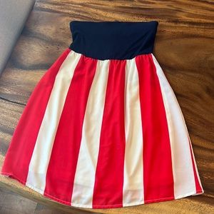 4th OF JULY RED, OFF WHITE, & BLUE STRAPLESS LINED DRESS BRAND PEACH LOVE SMALL